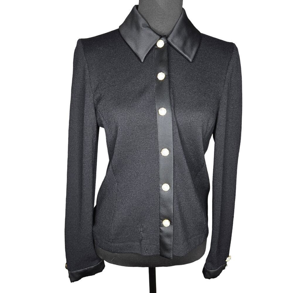 St. John Evening by Marie Gray Black Knit Wool‎ Cardigan Size: 8